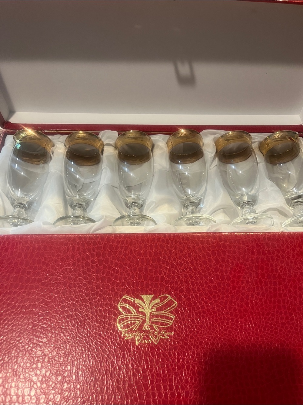 Set of 12 Cristalleria Fumo Gold-Rimmed Glasses